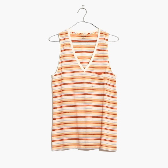 Madewell Whisper Cotton V-Neck Pocket Tank in Fieldgate Stripe (Size: Large) - Picture 4 of 7
